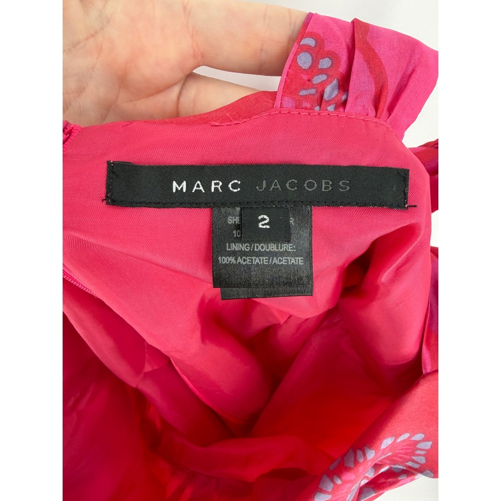 Marc Jacobs Silk Mini Dress Sz 2 Floral Pink Barbie Babydoll Empire Waist Y2K - Picture 7 of 7